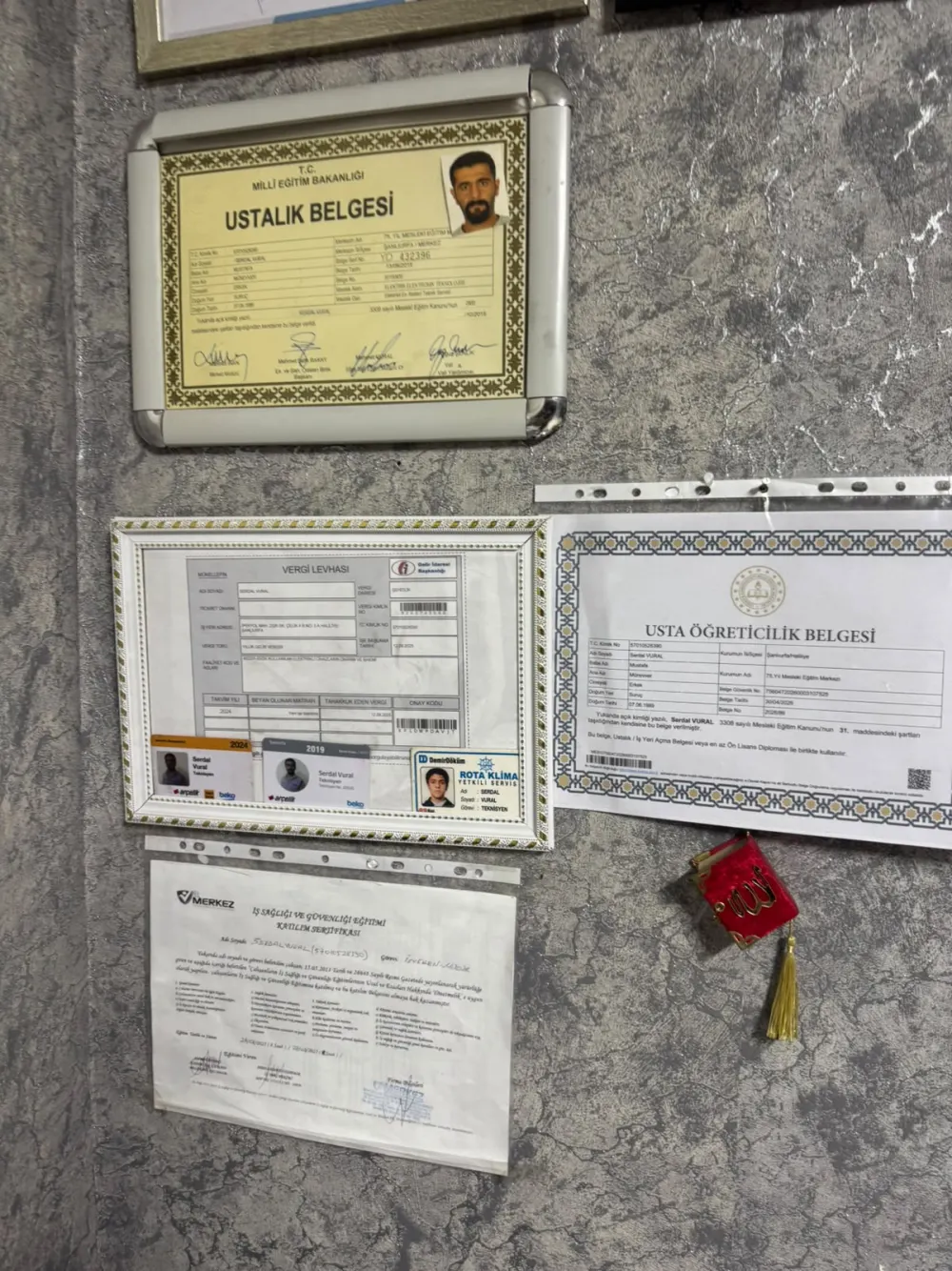 Serdal Vural T.C. MEB Ustalık Belgesi, Vergi Levhası ve Yetkili Servis Kimlikleri